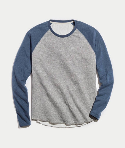 Double Knit Baseball Raglan in Heather Grey/Deep Denim