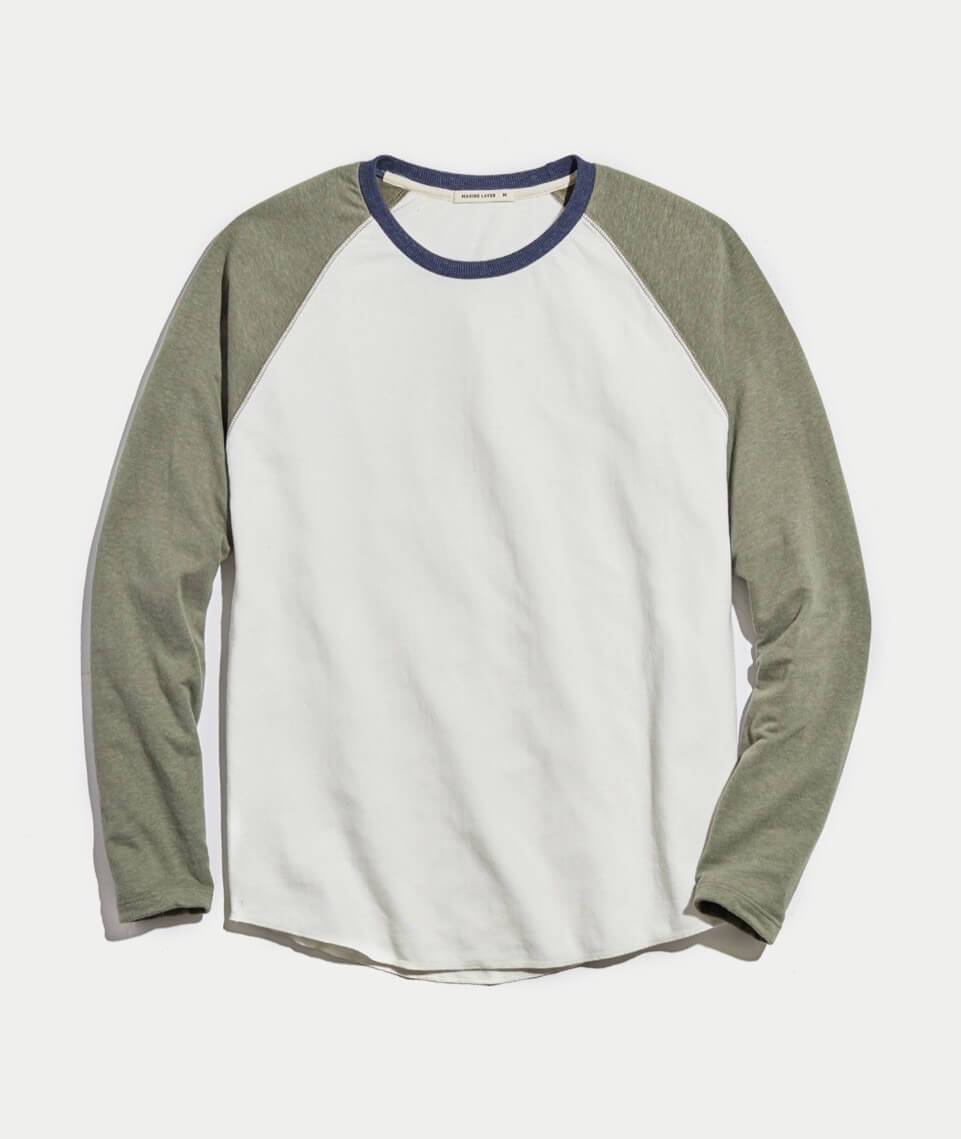 Double Knit Baseball Raglan in Cream & Admiral Green