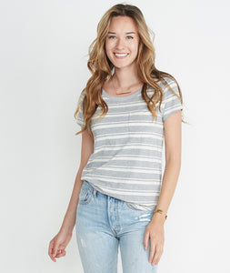 Boyfriend Pocket Tee in Heather Grey Stripe