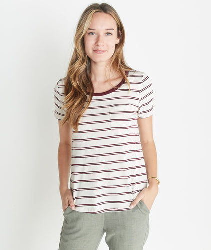 Boyfriend Pocket Tee in Merlot Stripe