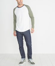 Double Knit Baseball Raglan in Cream & Admiral Green
