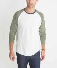 Double Knit Baseball Raglan in Cream & Admiral Green