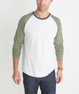 Double Knit Baseball Raglan in Cream & Admiral Green