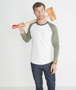 Double Knit Baseball Raglan in Cream & Admiral Green