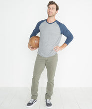 Double Knit Baseball Raglan in Heather Grey/Deep Denim
