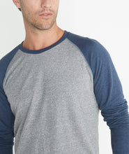 Double Knit Baseball Raglan in Heather Grey/Deep Denim