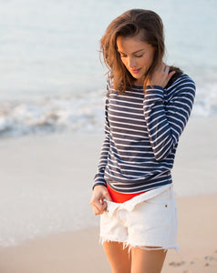 Double Stripe Reversible Raglan - Navy and White