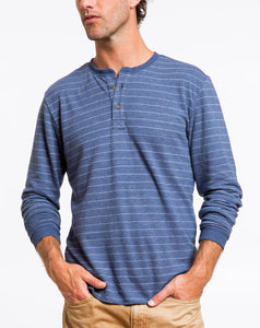 Double Knit Henley - Navy and White Stripe