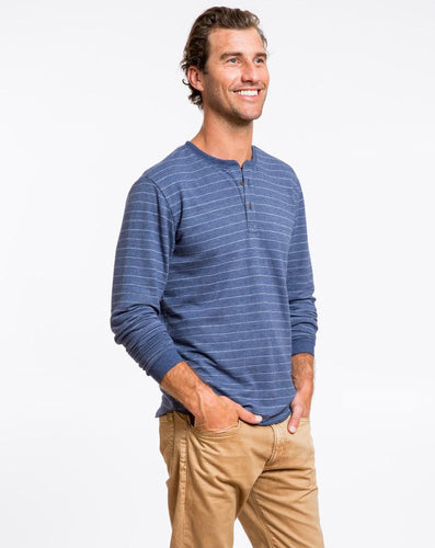 Double Knit Henley - Navy and White Stripe