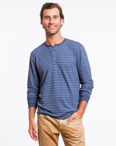 Double Knit Henley - Navy and White Stripe