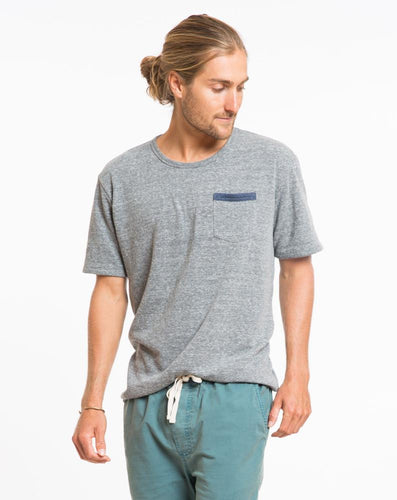 Double Knit Pocket Tee - Heather Grey and Azulon