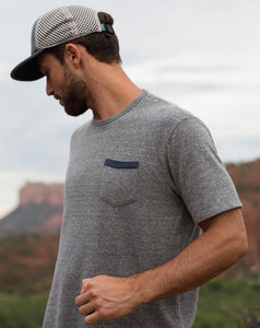 Double Knit Pocket Tee - Heather Grey and Azulon