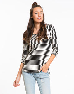 Annie Striped Longsleeve Crew - Black and White Stripe