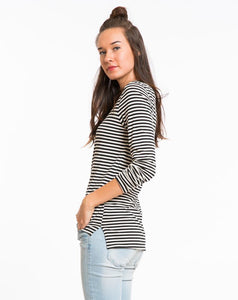 Annie Striped Longsleeve Crew - Black and White Stripe