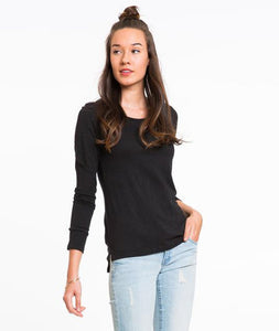 Longsleeve Slub Hi-Low Crewneck - Black