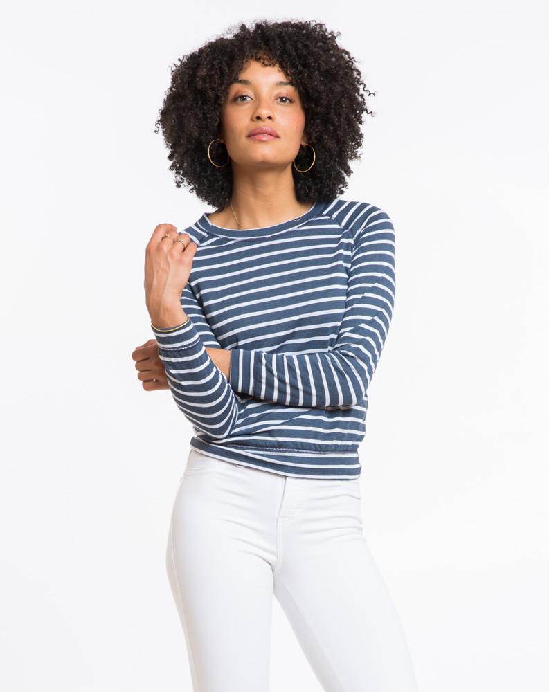 Double Stripe Reversible Raglan - Navy and White