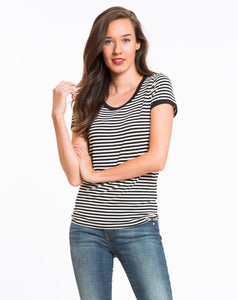 Annie Striped Ringer Tee - Black and White Stripe