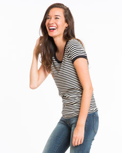 Annie Striped Ringer Tee - Black and White Stripe