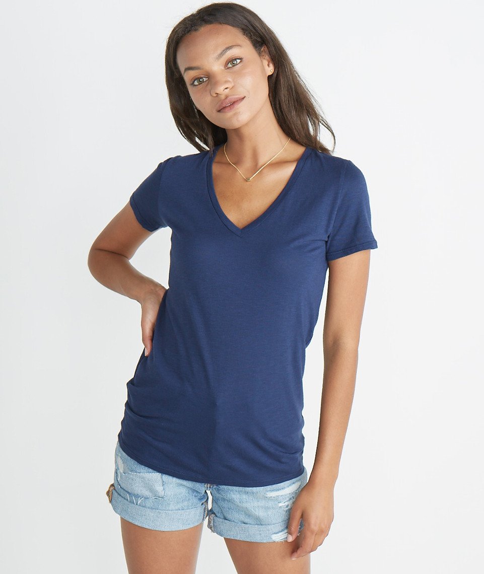 Slub V-Neck Tee - Mood Indigo
