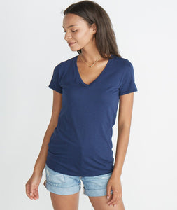 Slub V-Neck Tee - Mood Indigo