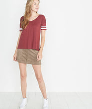 Varsity Stripe Tee in Merlot