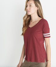 Varsity Stripe Tee in Merlot