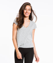 Thin Stripe V-Neck - Grey and White Stripe