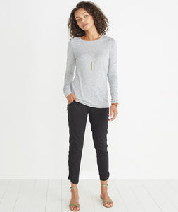Longsleeve Hi-Low Crewneck - Grey and White Stripe